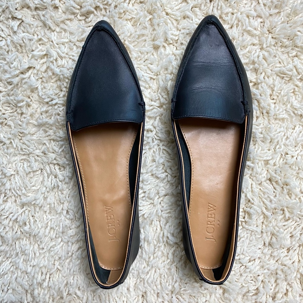 J Crew Edie black leather pointed toe loafer flat
